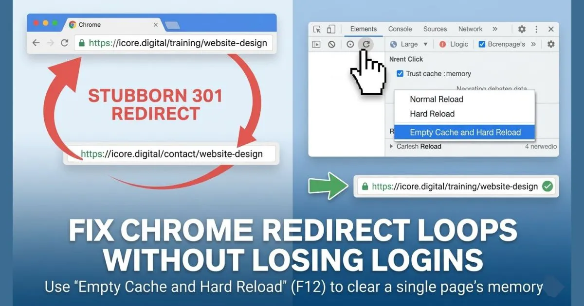 Google Chrome refresh button menu showing the Empty Cache and Hard Reload option