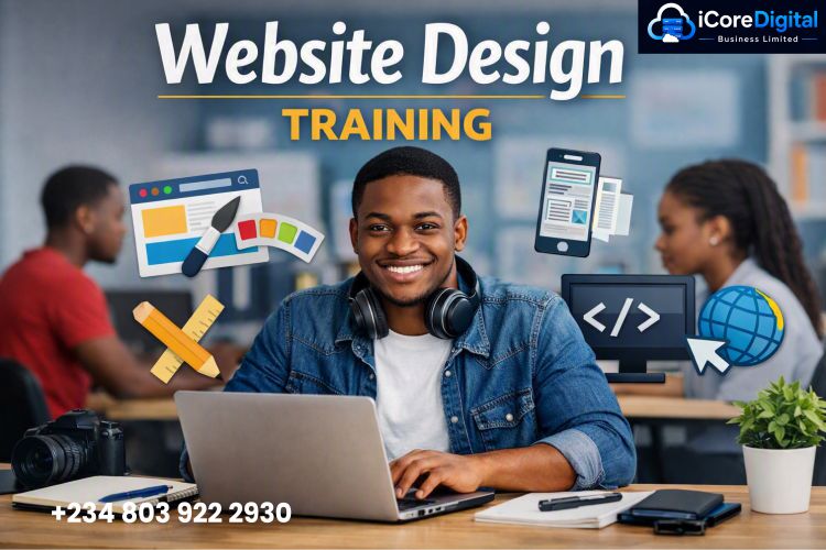 Students learning website design at iCore Digital Abule-Egba
